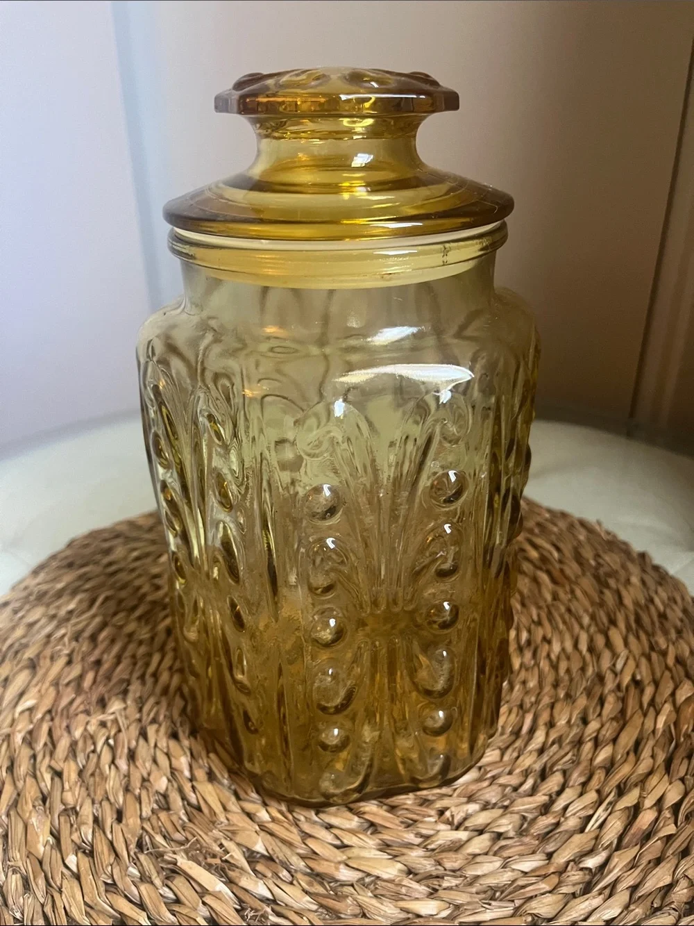Vintage Amber Glass Apothecary Jar with Lid - Home Accents